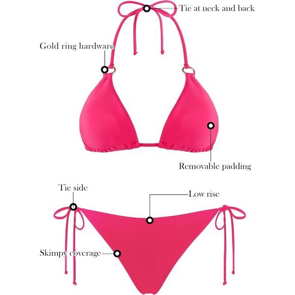 🆕Women Watermelon Red Polyester Cheeky Bikini Bottom Push-Up Triangle Swimsuit - Picture 6 of 7